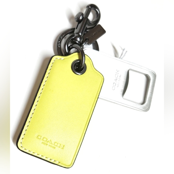 Coach Bottle Opener Keychain Bag Charm Bright Yellow Leather Gunmetal CL419 NWT - Picture 3 of 13